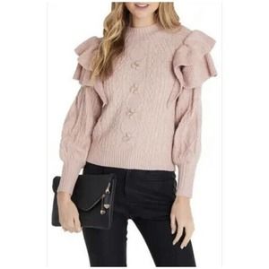 Vici Collection Ruffle Shoulder Cable Knit Sweater Lilac Purple Size XL NWOT